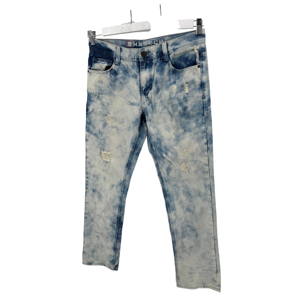 Denim House Jeans Mens 32x32 Blue Acid Wash‎ Distressed Ripped Streetwear Denim